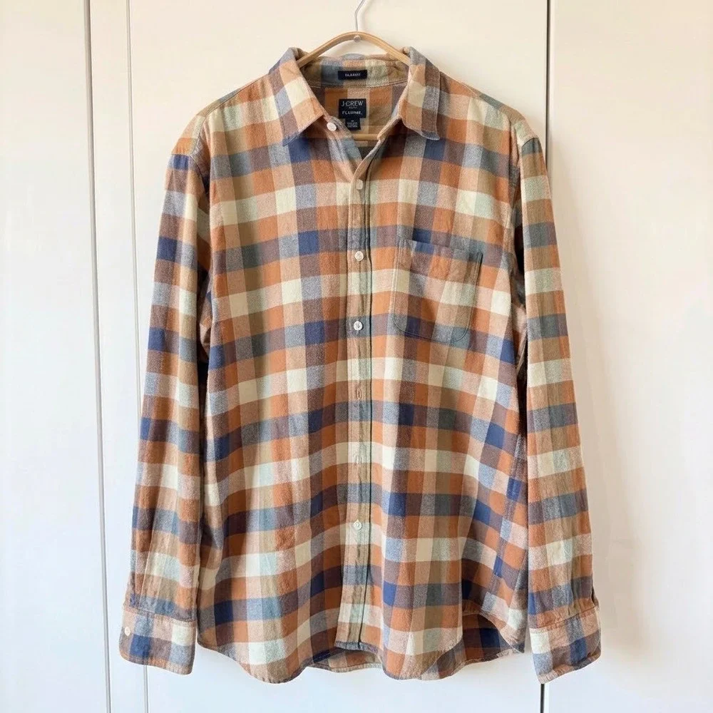 J.Crew Multicolor Plaid Flannel Button Down Shirt Cotton Mens L